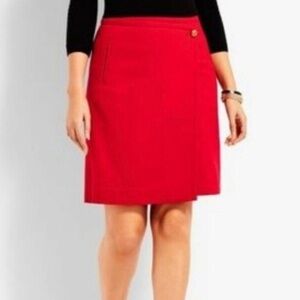 Talbots Red Wool Holiday Career Minimalist Faux Wrap Mini Skirt 16